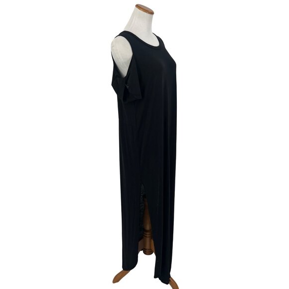 Free People Casual Black Cold Shoulder Side Slits Relaxed Boho Jersey Maxi Dress - Picture 9 of 14